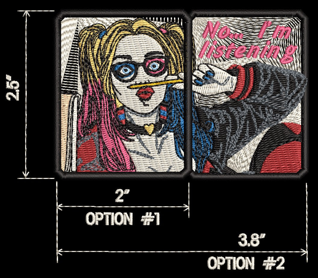 Harley Quinn Pencil - No, I'm Listening - Fan Patch - Iron-On / Velcro (2 options)