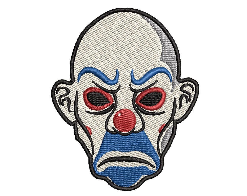 The Dark Knight Joker Heist Mask Embroidered Fan Patch - Iron-On / Velcro 2.4x3.0 Full Stitches